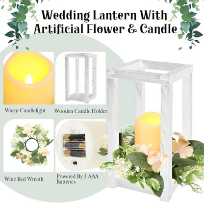 Hushee 30 Pcs Wooden Wedding Lantern Centerpiece Candles Wreaths Set,Yellow - color: Yellow