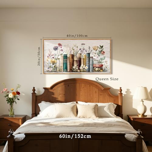 crmotu Bookish Large Wall Art, Floral Still Life Canvas Prints 20"x40" - color: Emerald Brown, size: 40"L x 20"W
