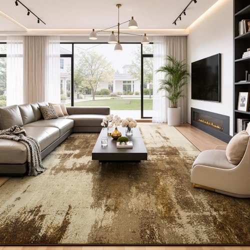 Merelax 9x12 Brown Extra Large Washable Area Rug Non-Slip Faux Wool Rug - color: Brown, size: 9' x 12'(108''x144'')