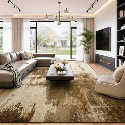 Merelax 9x12 Brown Extra Large Washable Area Rug Non-Slip Faux Wool Rug - color: Brown, size: 9' x 12'(108''x144'')