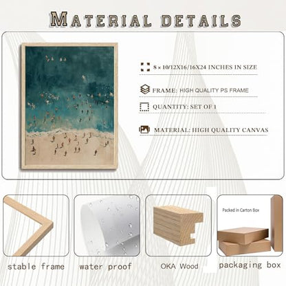 Framed Beach Scene Wall Art Beachy Coastal Canvas Art Prints - color: Beach Art, size: 16"L x 12"W