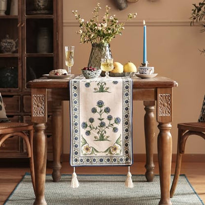 Patdrea Designer Elegant French Linen Table Runner,12"X71"-Ivar B - color: Ivar B Linen, size: 12"*71"