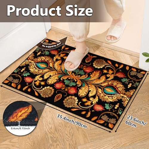Washable Entrance Door Mat for Bedroom, Kitchen, Laundry, Entrance, Non-Slip Vintage Hallway Rug Runner with Upgrade Rubber Backing, Stain Resistant Faux Wool Distressed Carpet Runner (35.4" x 23.6") - size: 1'11" x 2'11" (Rectangular)