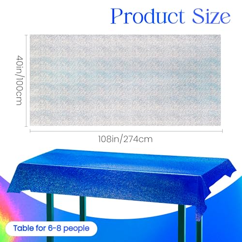 Royal Blue & Silver Holographic Party Tablecloth 40" x 108" Iridescence Plastic Table Cloth Blue White Table Covers for Graduation 4th of July Princess Birthday Winter Christmas Party Decoration - color: Dark Blue & Silver