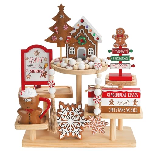 Gingerbread Christmas Decorations 8 PCS Tiered Tray Decor Set - color: Gingerbread Xmas