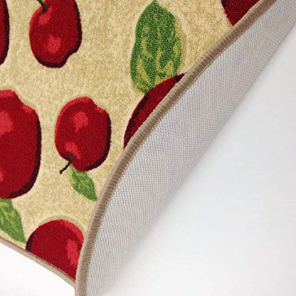 Half Round Skid Resistant Kitchen Mat Latex Backing Red Apple Area Rugs Machine Washable Half Cricle Doormat Bathroom Foot Pads Slice (1'6x2'6)