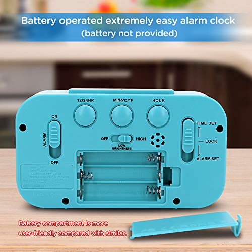Peakeep Night Light Digital Alarm Clock Battery Operated Indoor Temperature - color: Blue