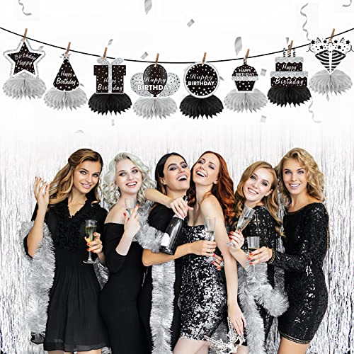 Black White Silver Birthday Decorations Honeycomb Centerpiece for Women Men