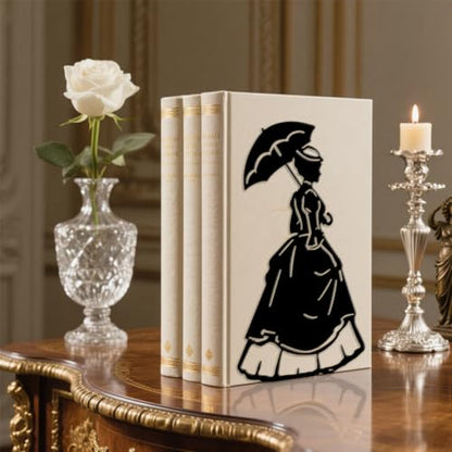 Peacoblue 5.3"x4.3"x7.9" Metal Bookends, Heavy Duty Book Ends for Shelves - style: Victorian Woman