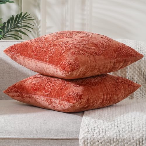 HPUK Embroidered Throw Pillow Covers 18x18 Inch, Boho Damask, Set of 2 - color: Orange-damask