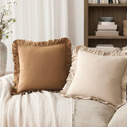 Foindtower Linen Fringe Ruffle Throw Pillow Covers 18×18 Inch Orange Brown - color: Hazel, size: 18" x 18" (Pack of 2)