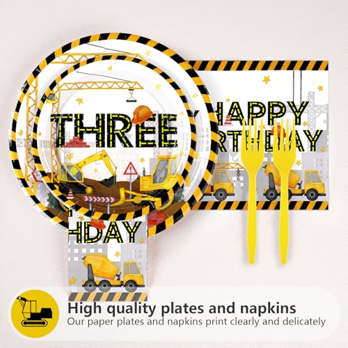 96 Pcs Construction 3rd Birthday Dump Truck Party Supplies, Serves 24 - style: White Construction 3rd Kit