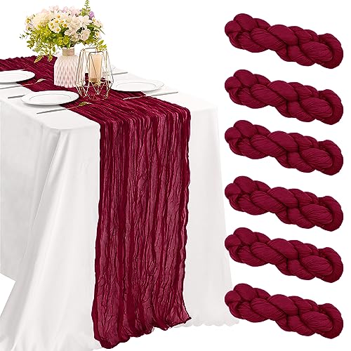 10FT Cheesecloth Table Runner Boho Party Home Decorations - color: Burgundy, size: 35" x 120"-6 Pack