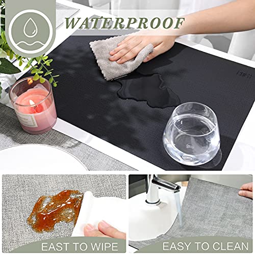 SUEH DESIGN Leather Placemats Table Mats Set of 6, Black & Gray - color: B:black & Gray