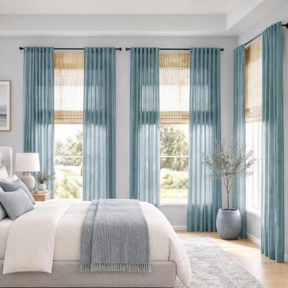 Mist Blue Sheer Linen Curtains for Kitchen Bedroom 45 Inches Long - color: Mist Blue, size: 35"W x 45"L (Pack of 2)
