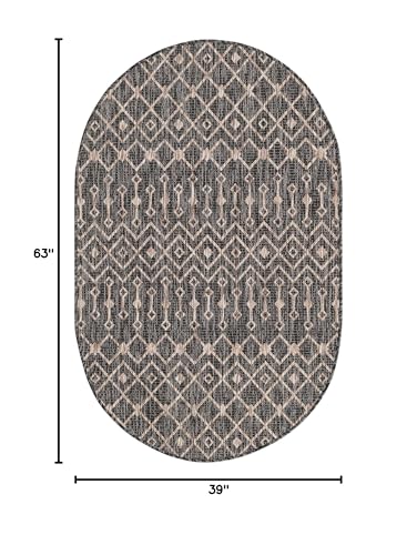 Unique Loom Outdoor Trellis Collection Area Rug - Tribal Trellis (3' 3" x 5' 3" Oval, Charcoal Gray/ Natural) - color: Charcoal Gray/Natural, size: 3'3" x 5'3" (Oval)