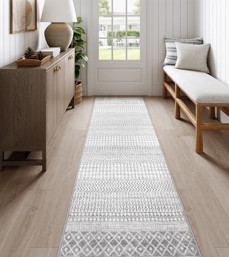 Kitchen Runners Non Skid Washable 8 Ft Long Hallway Runners Rug - color: Ivory / Gray, size: 2'6" x 8' (Runner)