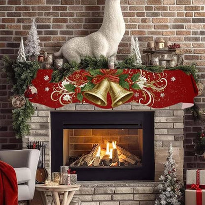 NYZE Christmas Mantel Scarf 60 x 17 Inch Fireplace Mantel Scarf Cover Decoration for Christmas Fireplace Scarf Shelf Top Runner Holiday Winter Home Decor - size: 60 x 17 in, style: Bell