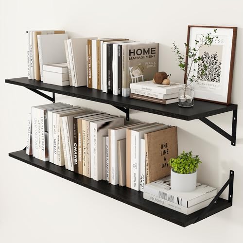 Heimlove 48W x 12D Deep Floating Shelves Set of 2 Black - color: Black With Black Metal Bracket, size: 48Wx12Dx5.8H