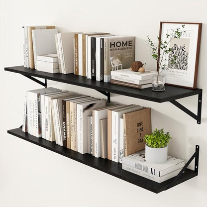 Heimlove 48W x 12D Deep Floating Shelves Set of 2 Black - color: Black With Black Metal Bracket, size: 48Wx12Dx5.8H