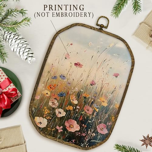 nvucamd Vintage Wildflower Wall Art Decor Framed, Rustic Botanical Floral Octagon Canvas Prints Wall Art, Farmhouse Cottagecore Flower Hanging Decor for Bathroom Living Room Nusery, 10.2x7 Inches - color: wildflower, size: 10.2"L x 7"W