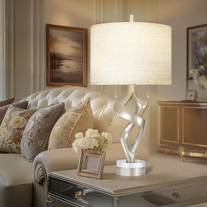 Scenekoy Silver Leaf 26” Tall Table Lamp Set of 2 for Bedroom Living Room - size: 26 inches Silver Leaf -028-SL