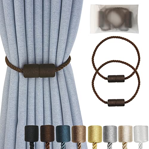 Magnetic Curtain Tiebacks Decorative Holdbacks Rope Tie Back Drapes Hangtty - color: Coffee