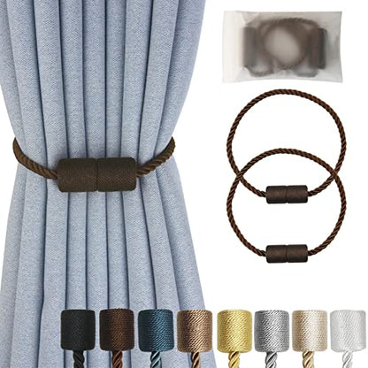 Magnetic Curtain Tiebacks Decorative Holdbacks Rope Tie Back Drapes Hangtty - color: Coffee