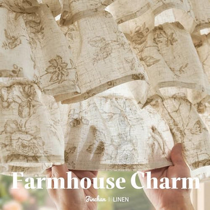 jinchan Amlie Ruffled Floral Valance Curtain 1 Panel 18 Inch Taupe on Linen - color: Amlie Taupe on Linen