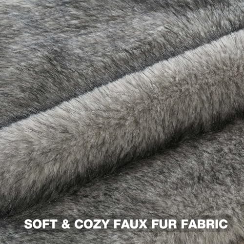 FUTEI Pack of 2 Faux Raccoon Fur Throw Pillow Covers 45 x 45 cm, Grey White - color: Grey White