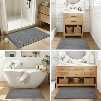 Color&Geometry Grey 30x17 Waffle Bath Mat, Rubber Non Slip Bathroom Rug - color: Grey, size: 17"x30"