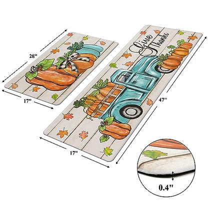Pauwer Fall Kitchen Rugs Set of 2, Pumpkin Truck Anti Fatigue Kitchen Mat - color: Blue Truck
