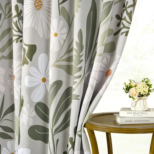 RoomTalks Henri Matisse Blackout Window Curtains for Bedroom Living Room 84 Inches Length 2 Panels, Modern Abstract Aesthetic Botanical Cute Boho Floral Curtain Panels Drapes Green and Greyish White - color: Green and Greyish White