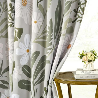 RoomTalks Henri Matisse Blackout Window Curtains for Bedroom Living Room 84 Inches Length 2 Panels, Modern Abstract Aesthetic Botanical Cute Boho Floral Curtain Panels Drapes Green and Greyish White - color: Green and Greyish White