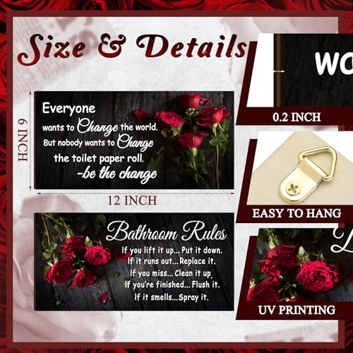 Jetec 2 Pcs Funny Bathroom Signs Wall Decor Farmhouse,Rose Style - style: Rose Style