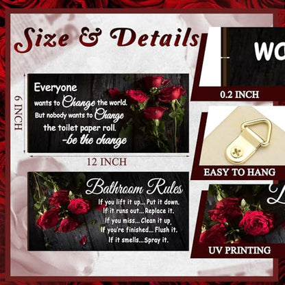 Jetec 2 Pcs Funny Bathroom Signs Wall Decor Farmhouse,Rose Style - style: Rose Style