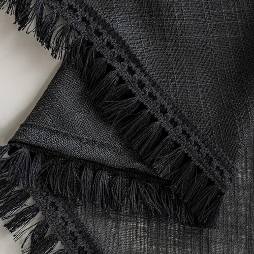 Beda Home Tassel Linen Textured Swag Curtain Valance, Black, 36 x 36 in - color: Black, size: 36"W x 36"L (Pack of 2)