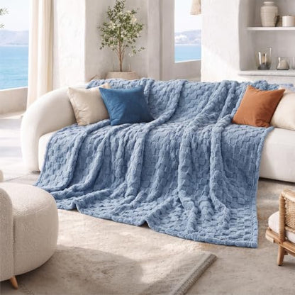 Bedsure Checkered Soft Cozy Fleece Blanket Full Size, Ashley Blue, 84"×90" - color: 02 Ashley Blue, size: Full (84" X 90")