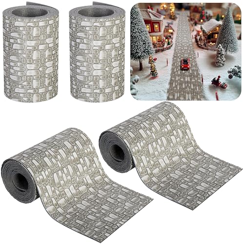 4 Pcs Christmas Village Cobblestone Road, Christmas Villages Accessories - color: 39"x 3.5"-grey Cobblestone