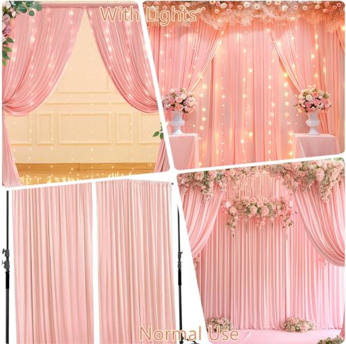 10 x 10 Dusty Pink Backdrop Curtains with Light String for Party - color: Dusty Pink, size: W5' x H10'(2 panels)