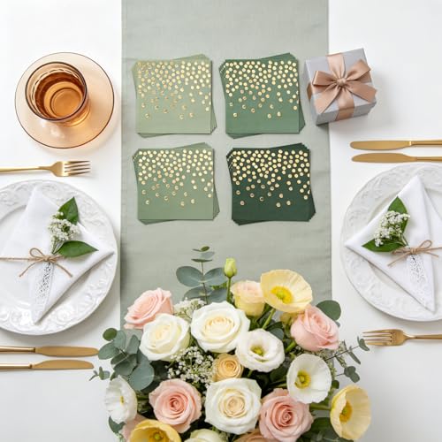 80 Pack of Paper Cocktail Napkins with Gold Foil Polka Dot Confetti，Polka Dot Party Supplies(5 x 5 in，2-ply) (80, Gradient Green) - style: Green Gold Dot