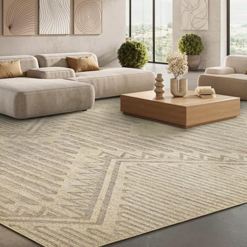 Boho Beige 8x10 Area Rugs Textured Tufted Rugs for Living Room Bedroom Nursery Rug-Carpet Washable Brown Neutral Modern Aztec Rug - color: Beige Brown, size: 8' x 10' (Rectangular)