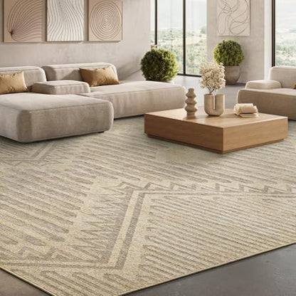 Boho Beige 8x10 Area Rugs Textured Tufted Rugs for Living Room Bedroom Nursery Rug-Carpet Washable Brown Neutral Modern Aztec Rug - color: Beige Brown, size: 8' x 10' (Rectangular)