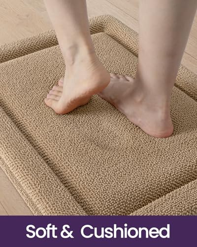 DEXI Memory Foam Bath Mat 36x24, Thick Chenille Bathroom Rug, Beige - color: Beige, size: 36" X 24" (Rectangular)