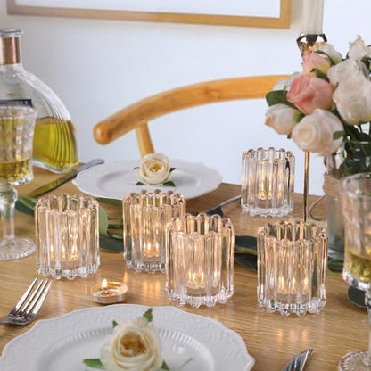 Glass Clear Votive Candle Holder, Ribbed Votive Candle Holders Set of 6 - color: Clear