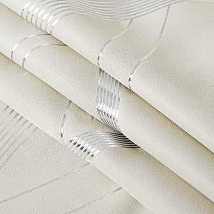 NICETOWN Bedroom Curtains Small Blackout Panels, Beige, Set of 2, 42 by 54 Inch, Window Treatment Thermal Insulated Solid Grommet Blackout Wave Line Foil Print Design Curtains for Kitchen, Cafe, Loft - color: 1 - Beige, size: 42"W x 54"L (Pack of 2)