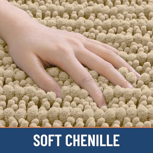 Smiry Bathroom Rugs 24X16, Extra Soft Rubber Backing Chenille Bath Mats - color: Beige, size: 24'' X 16''