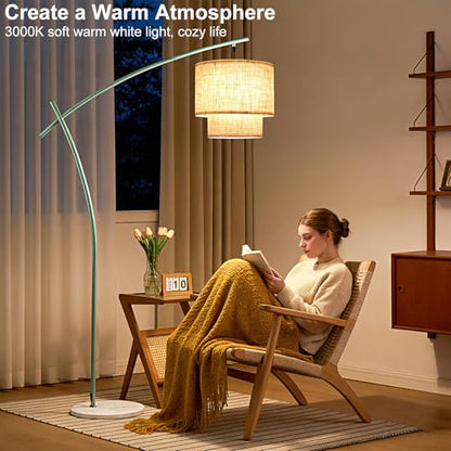 Lightdot Arc Floor Lamp, Modern Standing Lamps with Double Linen Lampshade - color: Fabric-Green