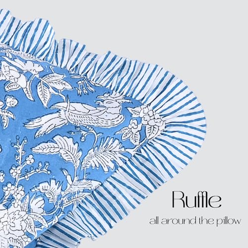 CPC Blue Sapphire Block Print Ruffle Sham Pillow Cover 12x20 Inch Pack of 1 - color: Blue Sapphire, size: 20" x 12" (Pack of 1)