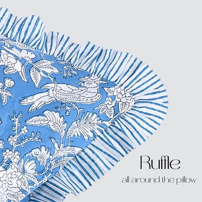 CPC Blue Sapphire Block Print Ruffle Sham Pillow Cover 12x20 Inch Pack of 1 - color: Blue Sapphire, size: 20" x 12" (Pack of 1)